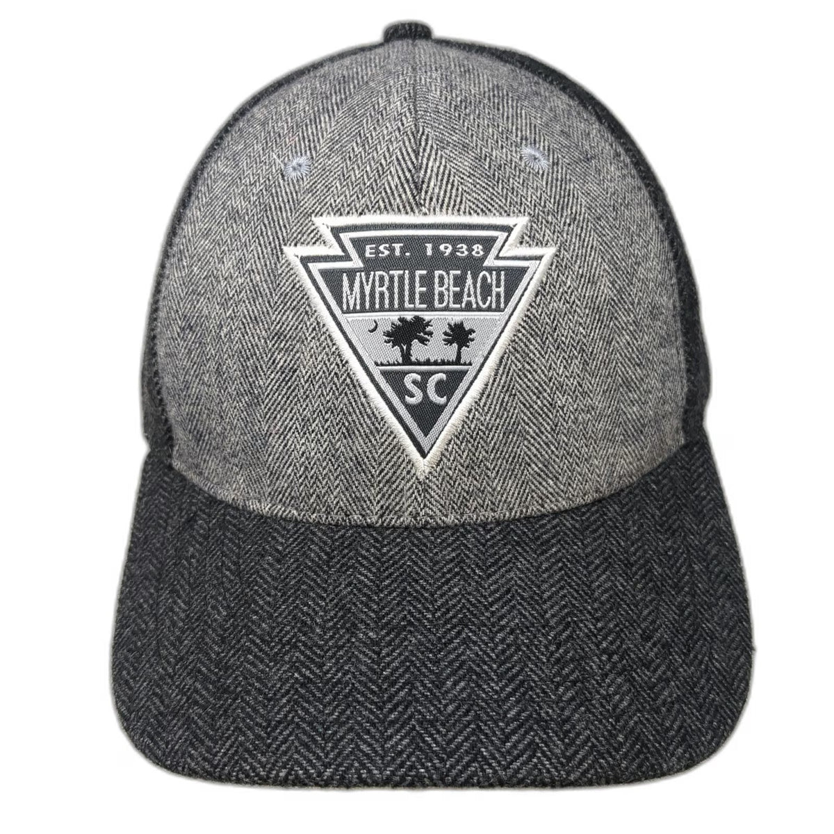 Gray Myrtle Beach SC Baseball Cap One Size Herringbone Tweed Strapback Patch Hat