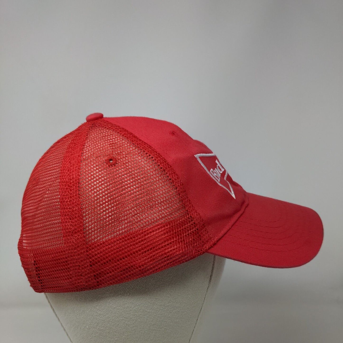 Budweiser Snapback Mesh Back Trucker Hat Red OSFA Solid Embroidered