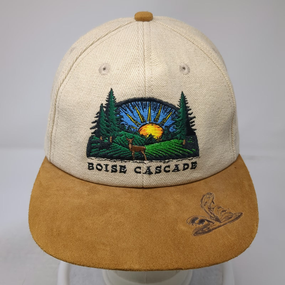 America's Legend Boise Cascade Snapback Hat Beige One Size Suede Brim Deer Fish