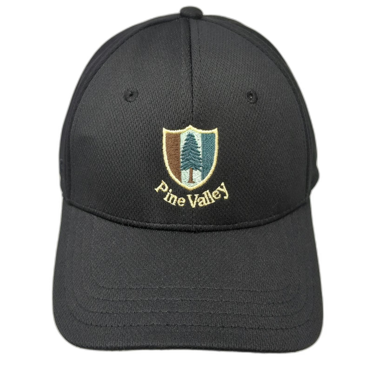 Pine Valley Baseball Cap Black XL Mesh Fitted Pine Tree Logo Hat Embroidered