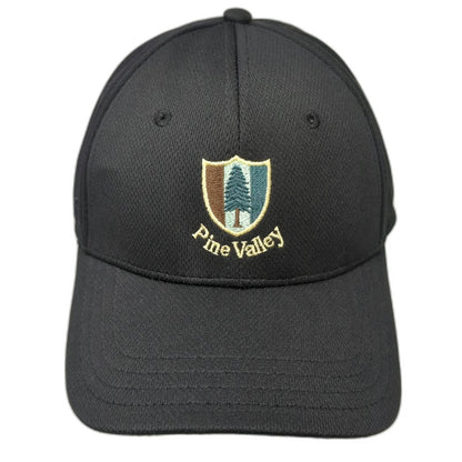 Pine Valley Baseball Cap Black XL Mesh Fitted Pine Tree Logo Hat Embroidered