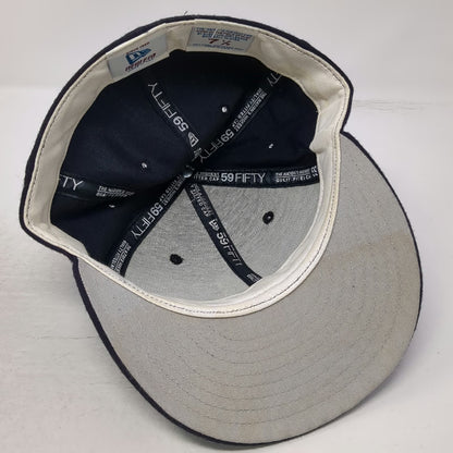 New Era Baseball Cap Blue 7 1/8 Fitted Wool Old English M 59FIFTY Hat Grey Brim