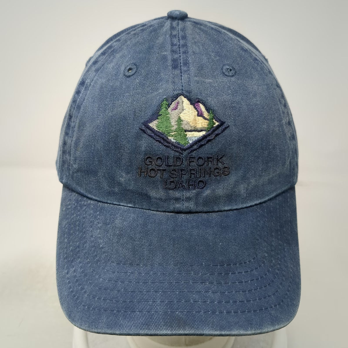 Fahrenheit Baseball Cap Blue One Size Gold Fork Hot Springs Idaho Mountain Hat