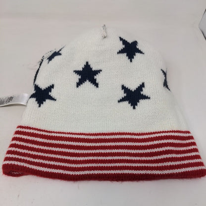 Old Navy Men's Knit Beanie Hat Red White Blue Size OS Patriotic Pom Pom