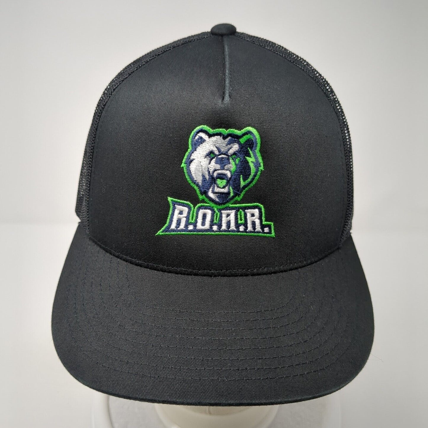 ROAR Snapback Trucker Hat Black OS Adjustable Embroidered Mesh Back Sport-Tek