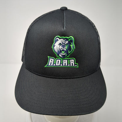 ROAR Snapback Trucker Hat Black OS Adjustable Embroidered Mesh Back Sport-Tek