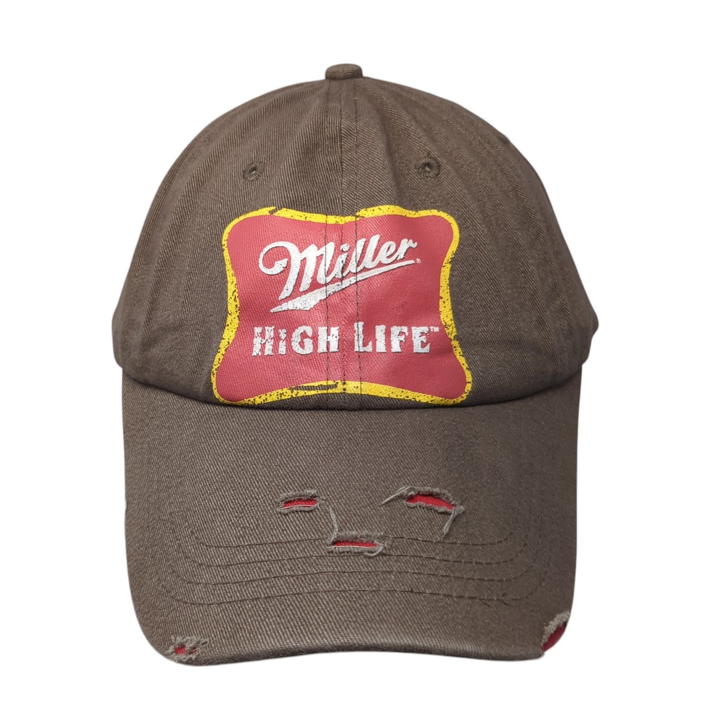 Miller High Life Strapback Hat Brown One Size Adjustable Distressed