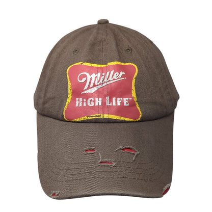 Miller High Life Strapback Hat Brown One Size Adjustable Distressed
