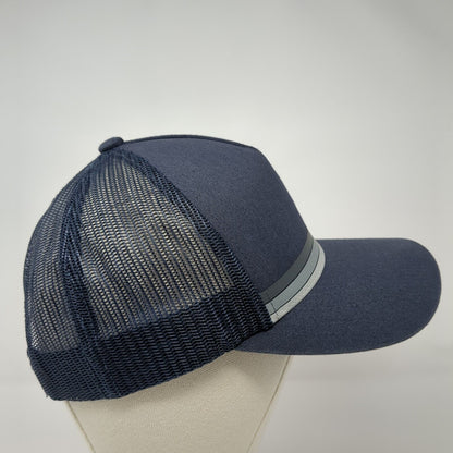 Black Rock Snapback Mesh Back Trucker Hat Blue Striped OSFA Cotton Blend Logo