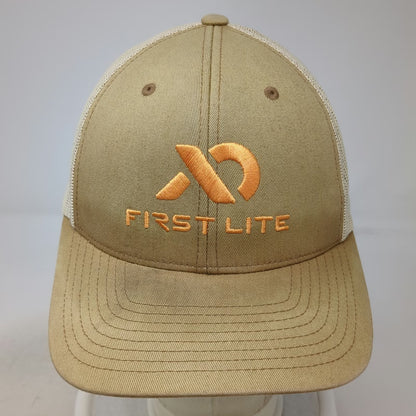 First Lite Trucker Hat Beige One Size Snapback Mesh Embroidered Hunting Logo