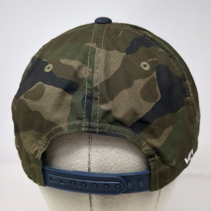 RVCA Snapback Hat Green Blue Camouflage Flat Brim One Size Embroidered Logo