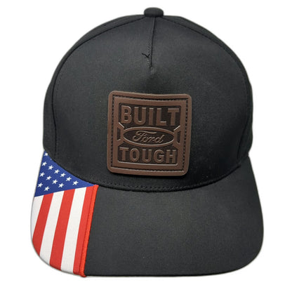 Ford 5 Panel Black Hat One Size Snapback Built Ford Tough USA Flag Perforated