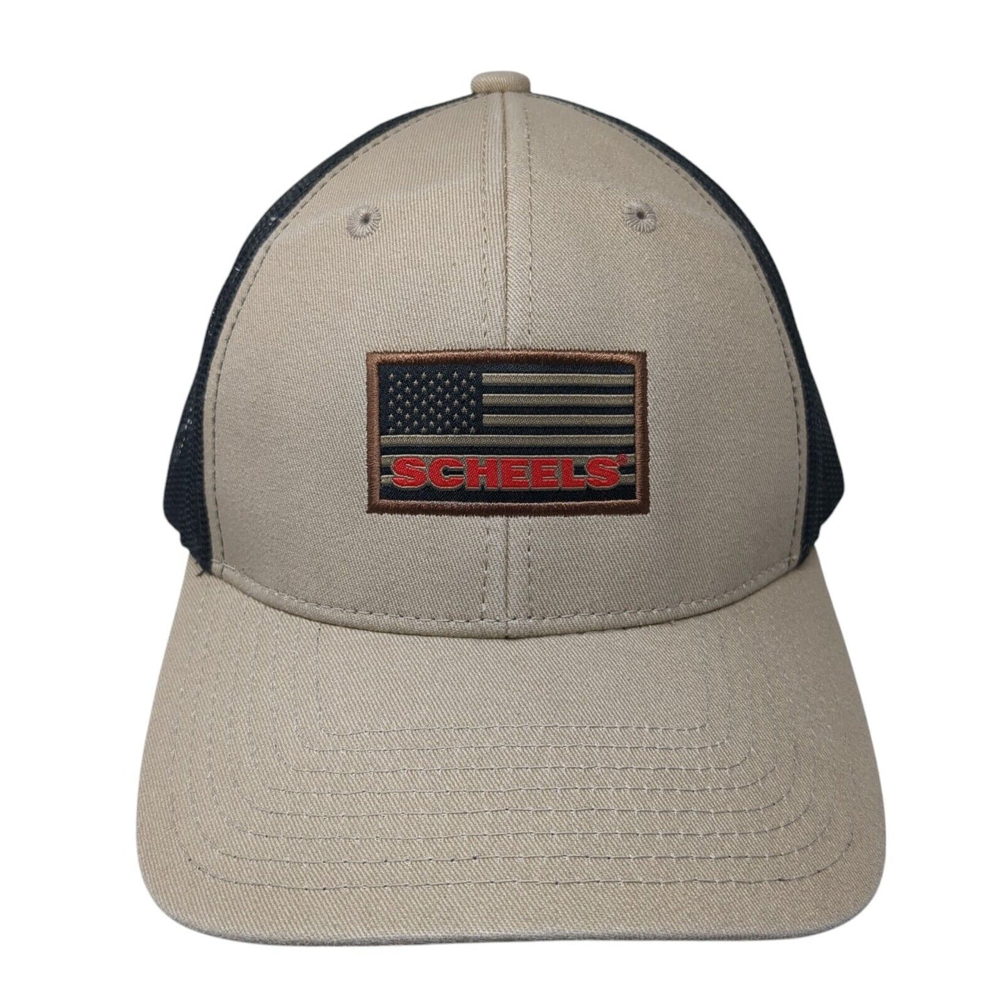 Scheels USA Flag Snapback Trucker Hat Tan One Size Mesh Back 6 Panel