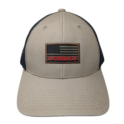 Scheels USA Flag Snapback Trucker Hat Tan One Size Mesh Back 6 Panel