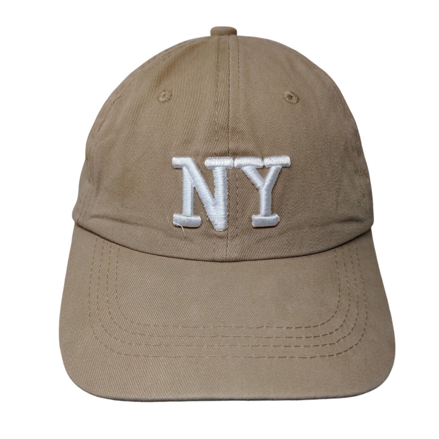 NY Slideback Hat Tan One Size Adjustable Embroidered Solid 6 Panel