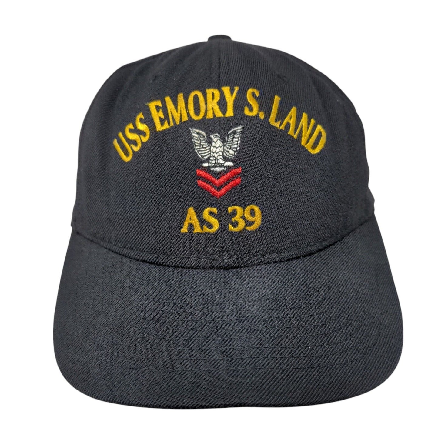 USS Emory S. Land AS 39 Snapback Hat Blue One Size Adjustable Embroidered