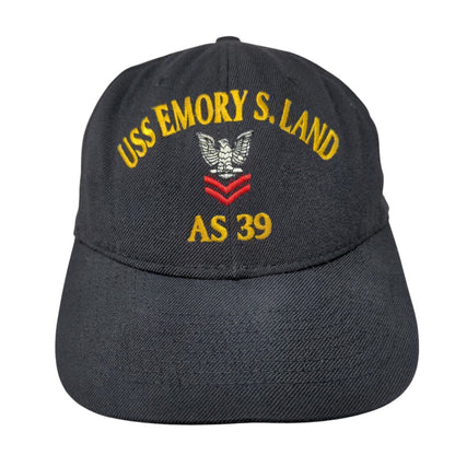 USS Emory S. Land AS 39 Snapback Hat Blue One Size Adjustable Embroidered