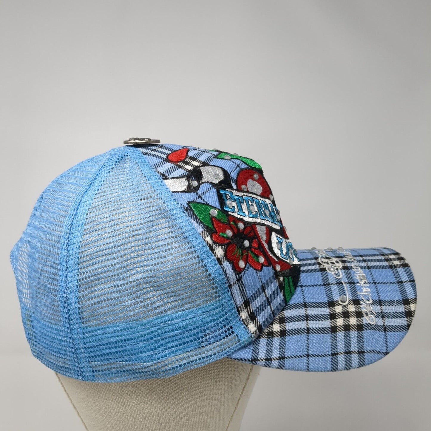 Ed Hardy Christian Audigier Snapback Mesh Back Hat Rhinestones Embroidered Love