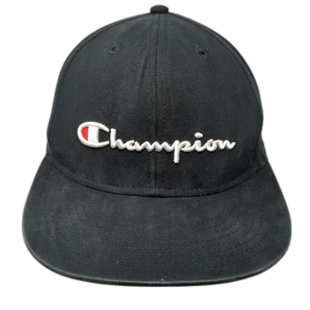 Champion Snapback Black One Size Embroidered Script Logo Flat Brim Cotton Hat