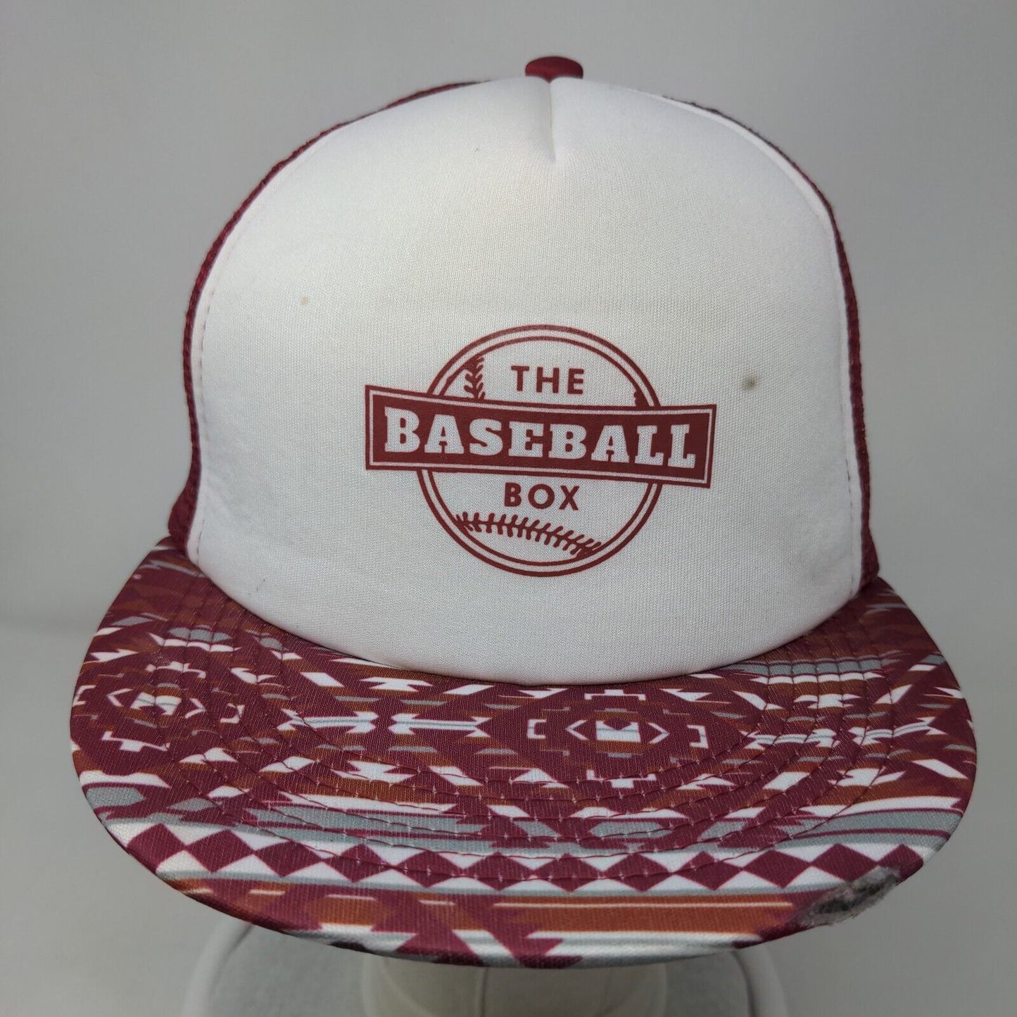 The Baseball Box Snapback Mesh Back Trucker Hat Red OSFA Geometric