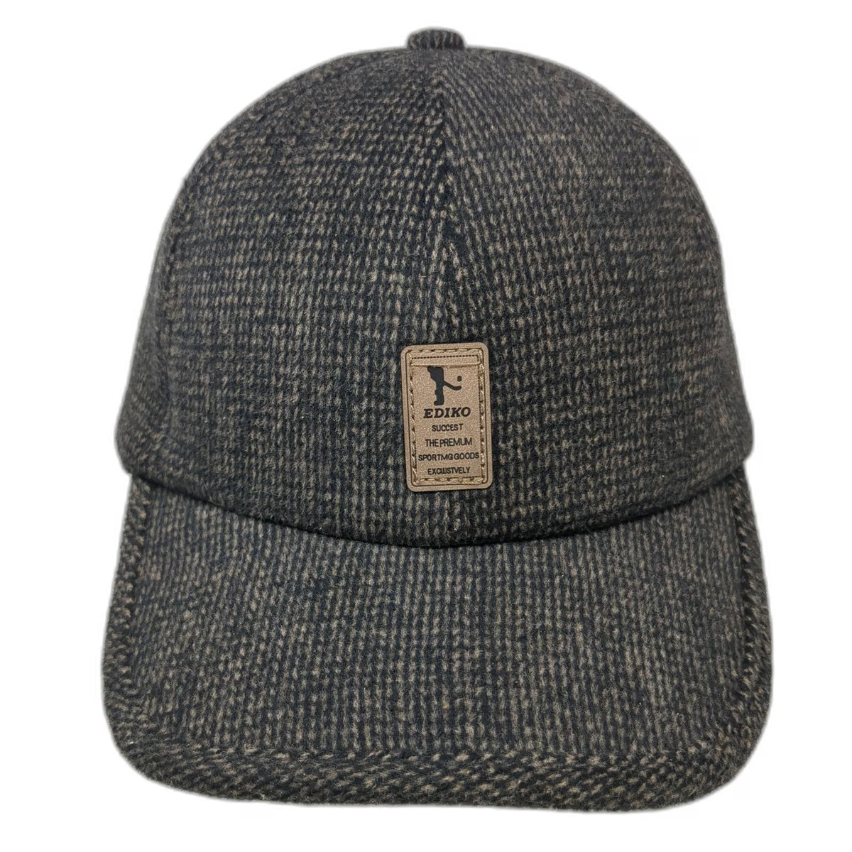 Ediko Baseball Cap Gray One Size Tweed Golf Ear Flaps Slideback Textured Hat