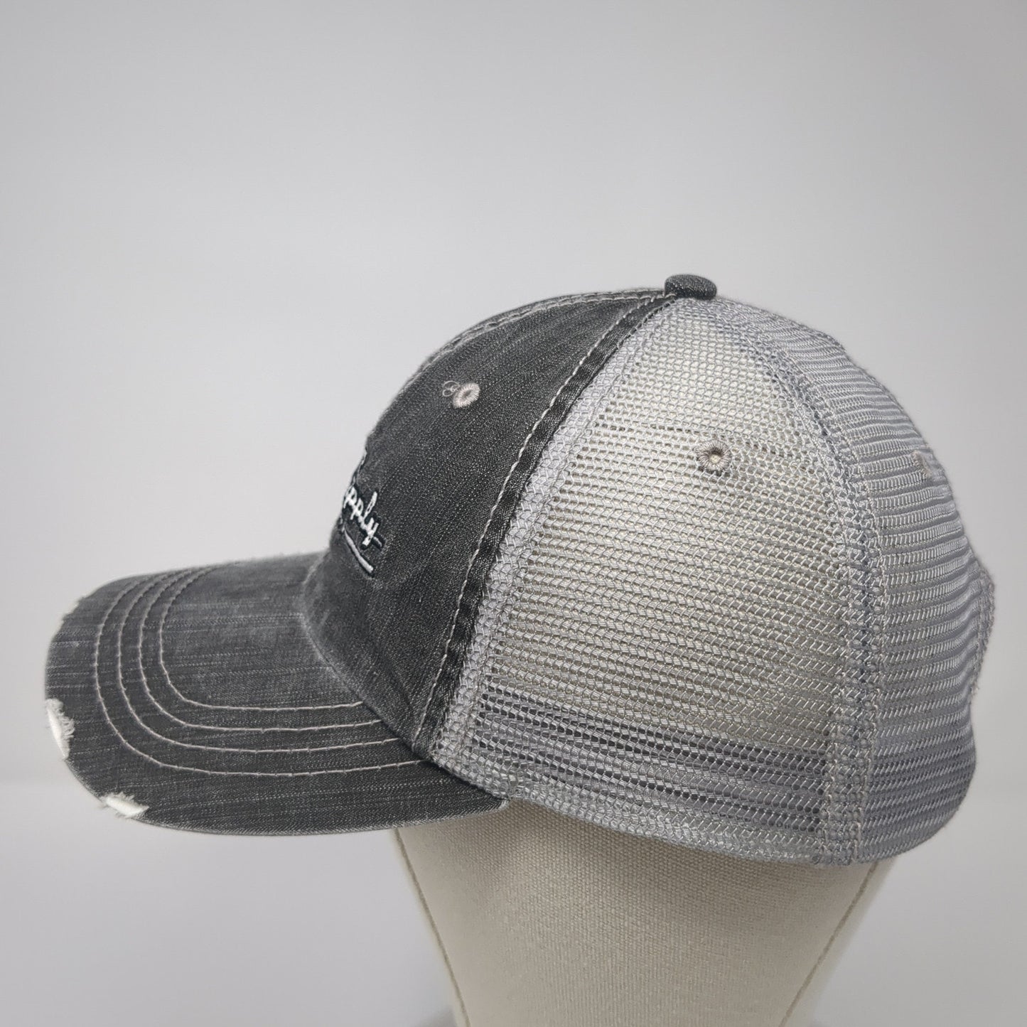 Plumb Supply Company Trucker Hat Gray One Size Adjustable Distressed Mesh Back