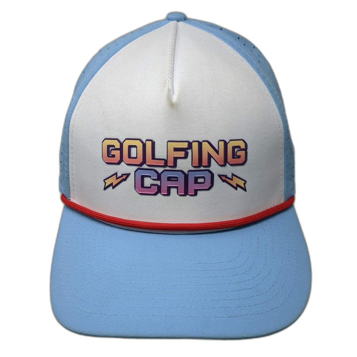 Birdieboss Trucker Hat Blue One Size 5 Panel Snapback Laser Cut Rope Golfing Cap