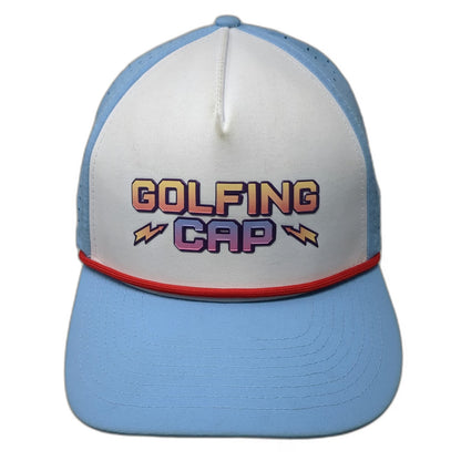 Birdieboss Trucker Hat Blue One Size 5 Panel Snapback Laser Cut Rope Golfing Cap