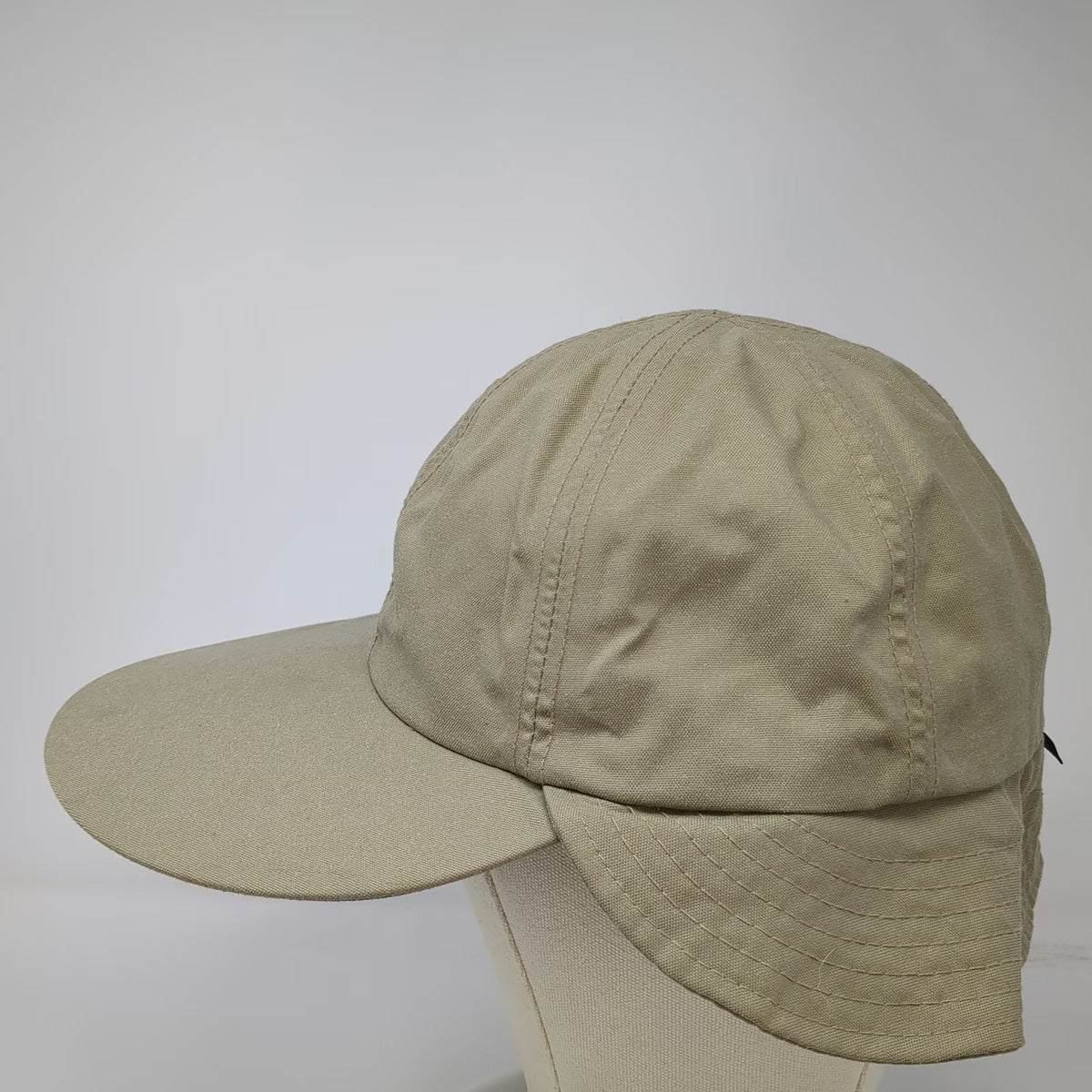 Columbia Baseball Cap Beige Blue L Neck Flap Fitted Made in USA Hat Vintage
