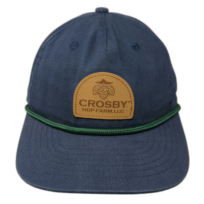 Crosby Hop Farm 5 Panel Blue One Size Hat Green Rope Leather Patch Snapback Brim