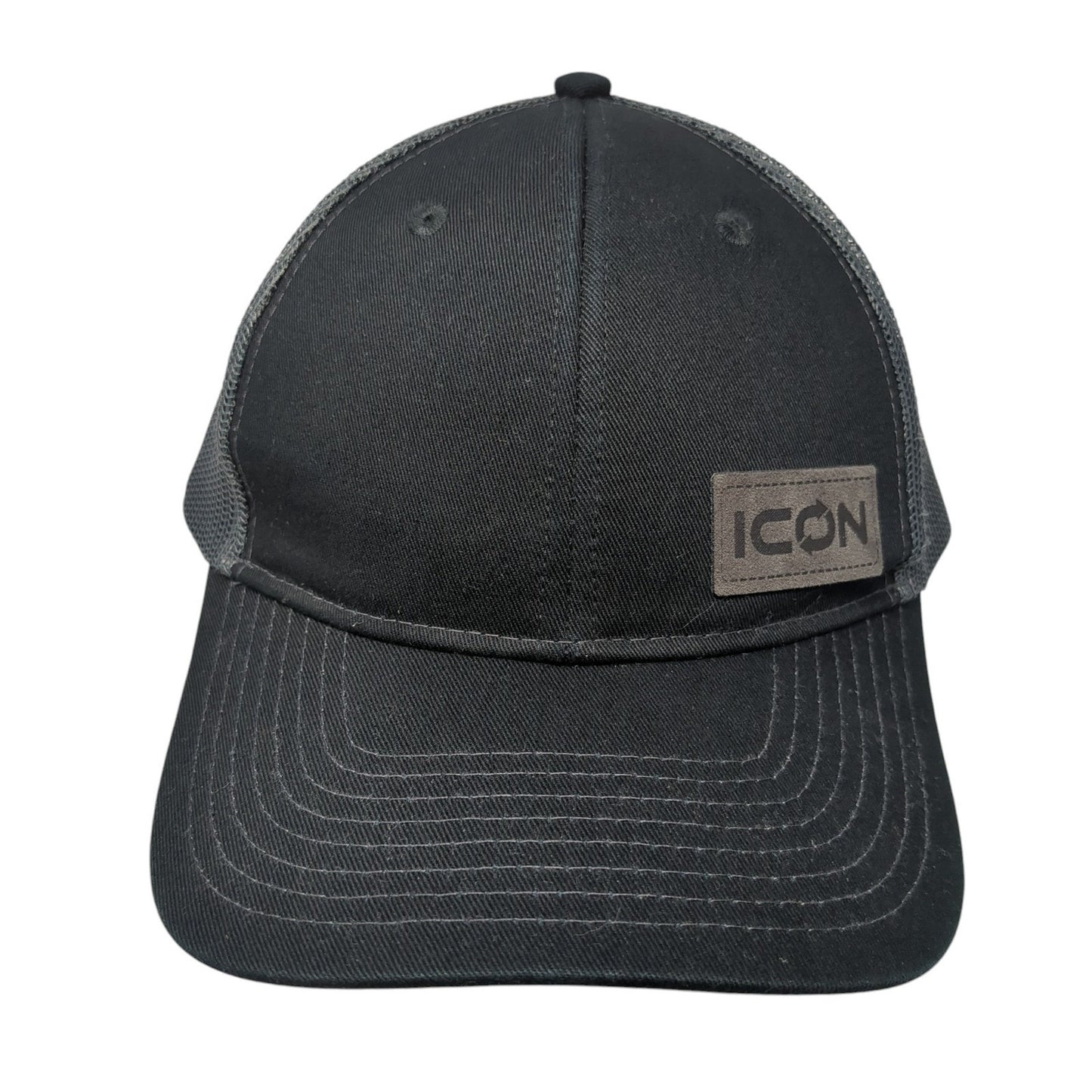Icon Snapback Mesh Back Trucker Hat Black Patch Logo Poly Cotton Blend