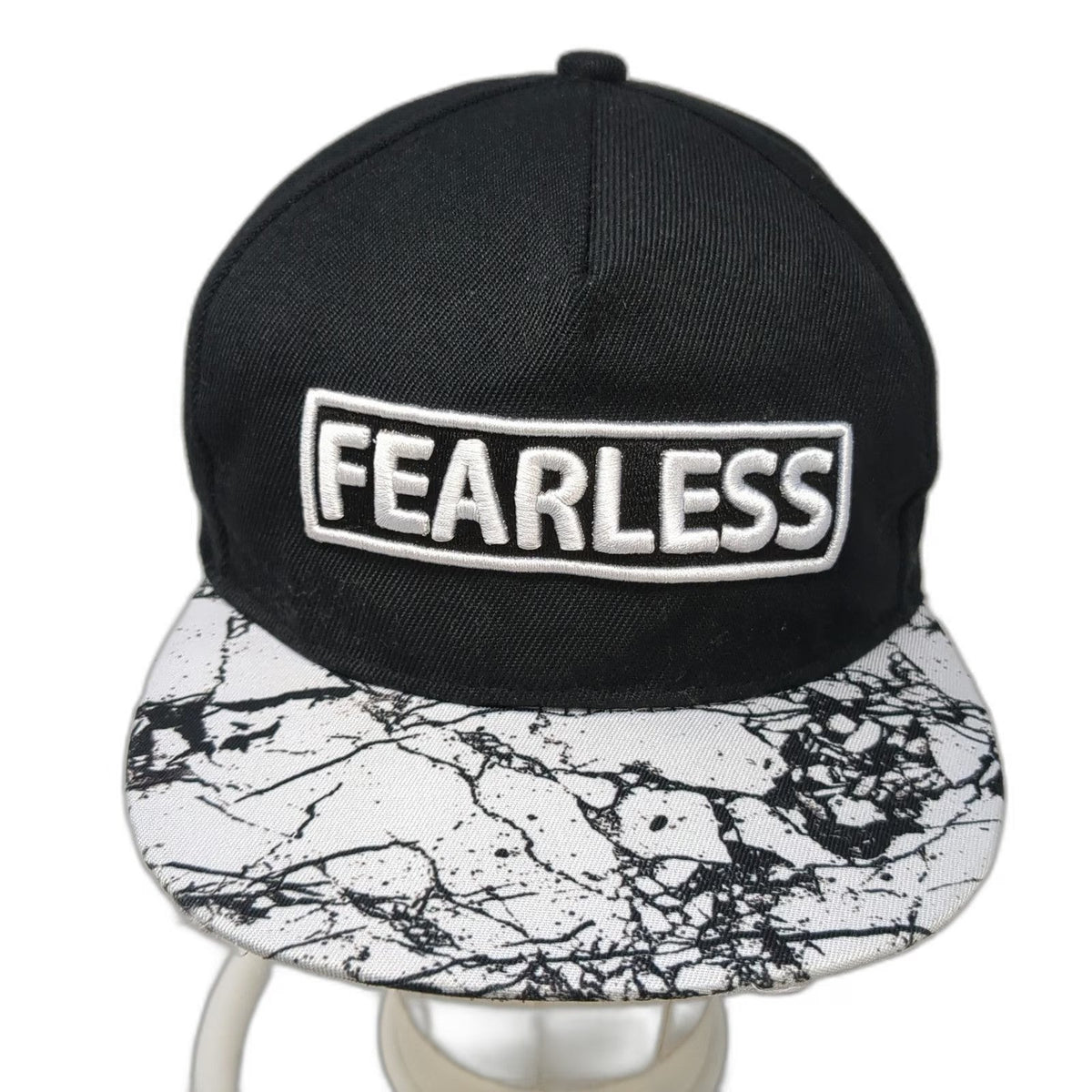 Level 22 5 Panel Black White OSFM Fearless Marble Print Flat Brim Snapback Hat