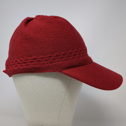 Baseball Cap Red One Size Knit Strapback Textured Crown Pattern Casual Hat