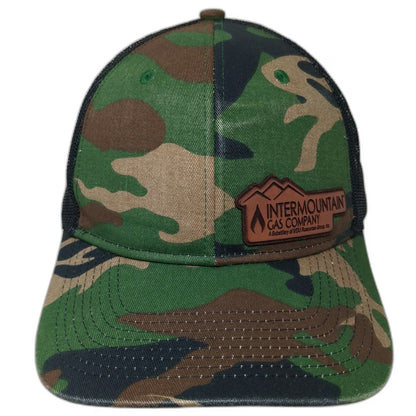 Port Authority Trucker Hat Green Black One Size Camo Leather Patch Gas Company