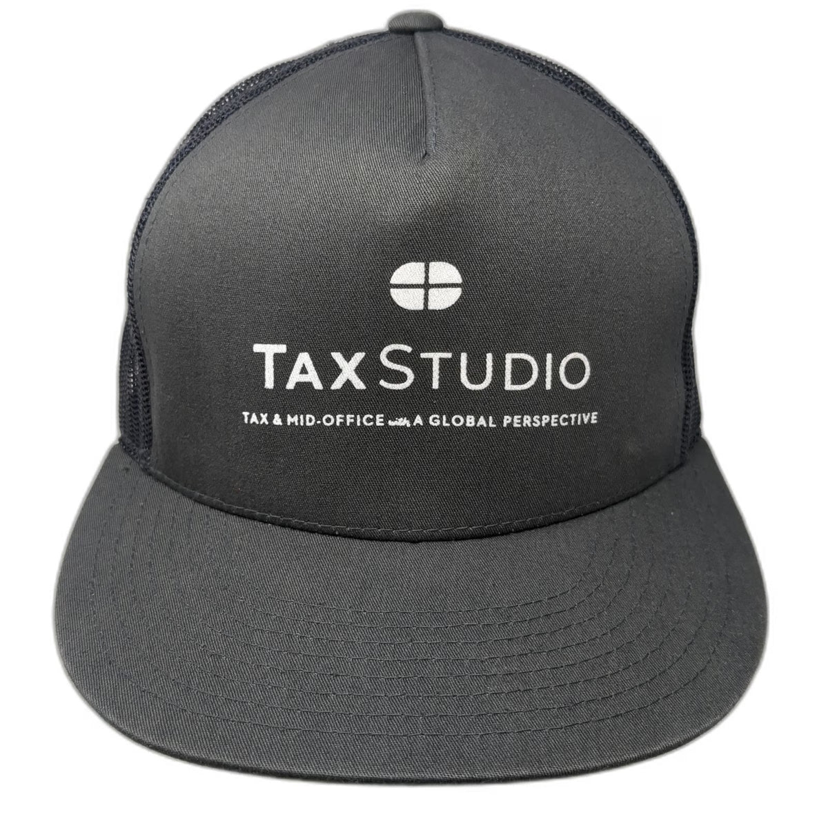 Yupoong Trucker Hat Gray One Size Tax Studio Logo Mesh Back Snapback Work Cap