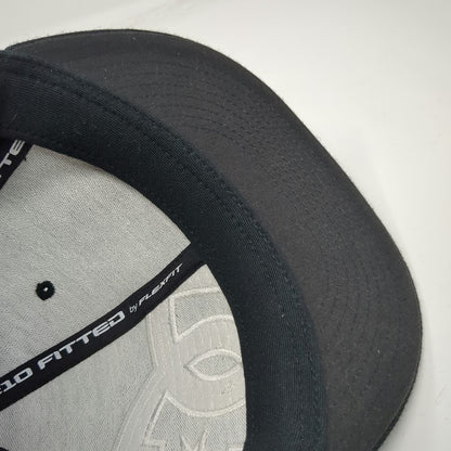 DC Baseball Cap Black 7 5/8 Flexfit 210 Logo Flat Brim Stretch Fitted hat