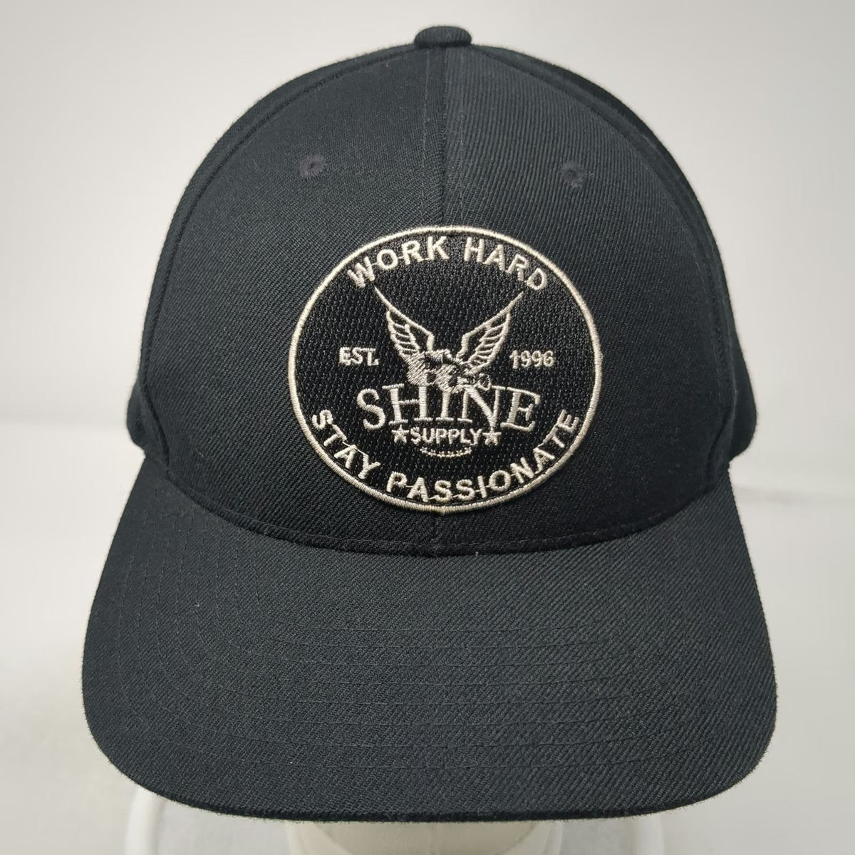 Shine Supply Snapback Black One Size Hat Flat Brim Green Underbrim Work Patch