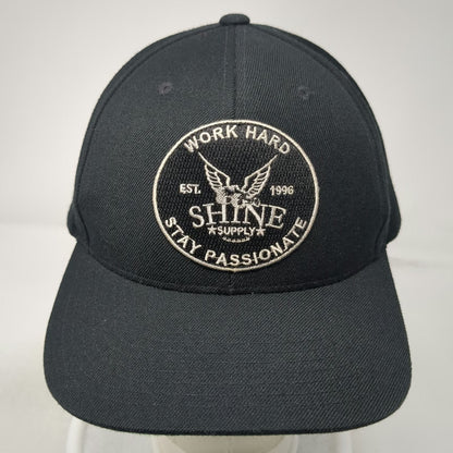 Shine Supply Snapback Black One Size Hat Flat Brim Green Underbrim Work Patch