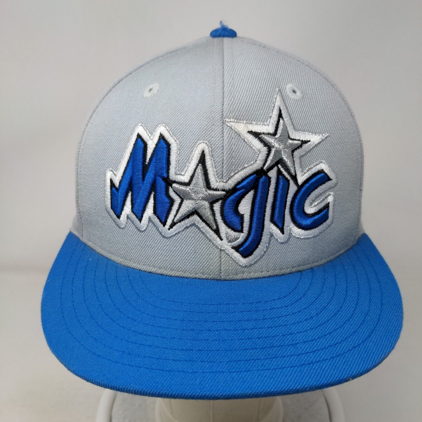 Orlando Magic Fitted Hat Gray Blue 7 1/4 Embroidered Logo NBA Mitchell & Ness