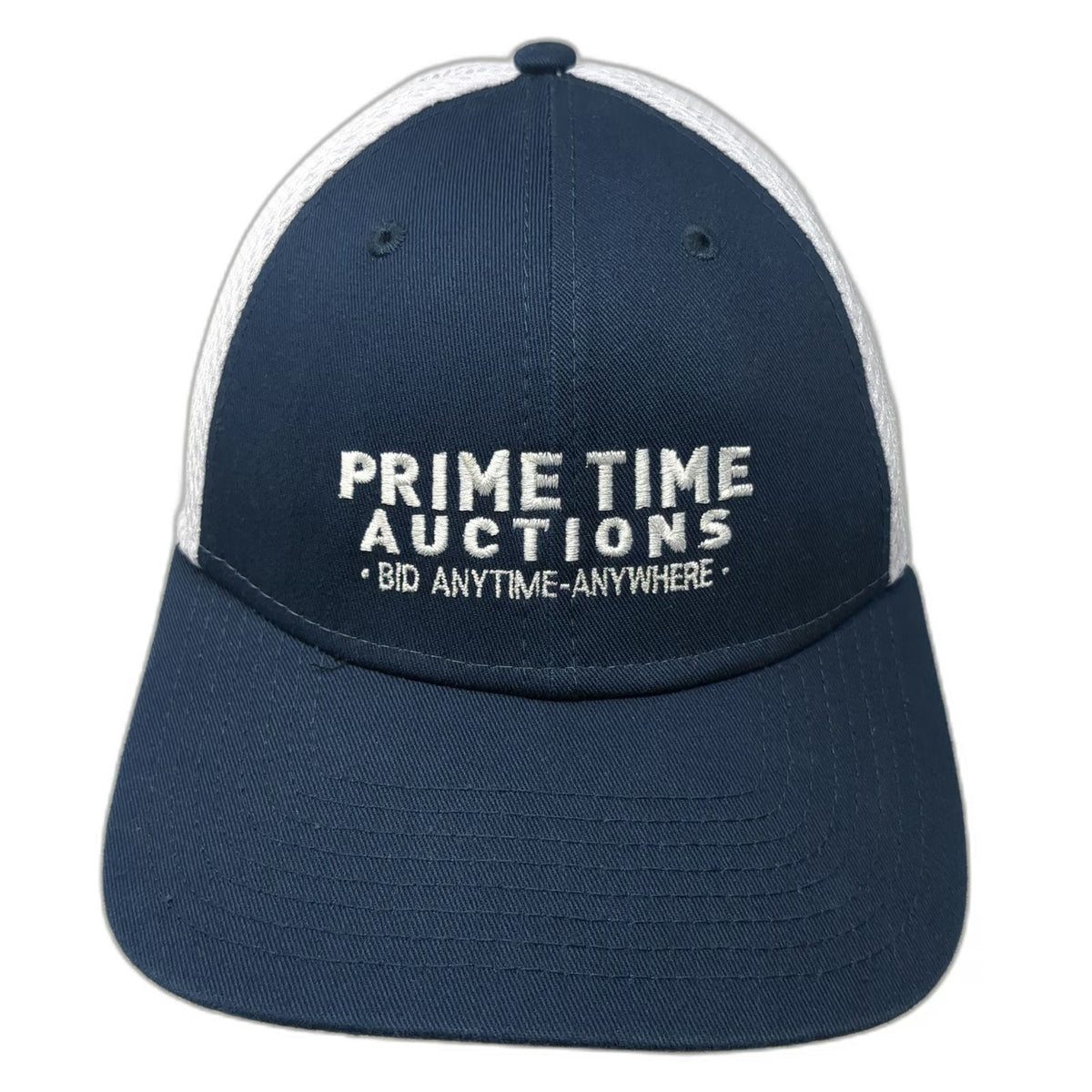 New Era 39THIRTY Blue White M Mesh Back Prime Time Auctions Baseball Cap Hat