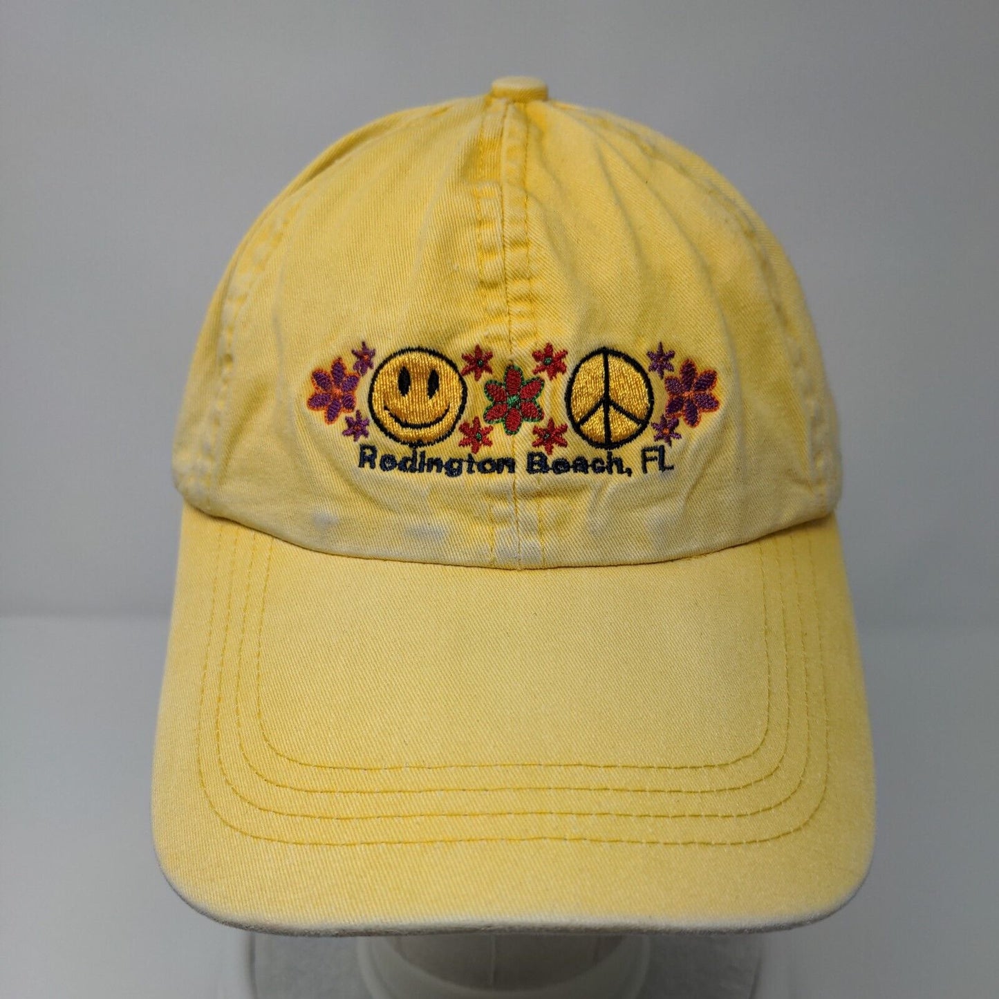 Smiley Peace Flowers Redington Beach FL Strapback Hat Yellow OSFA Jhats