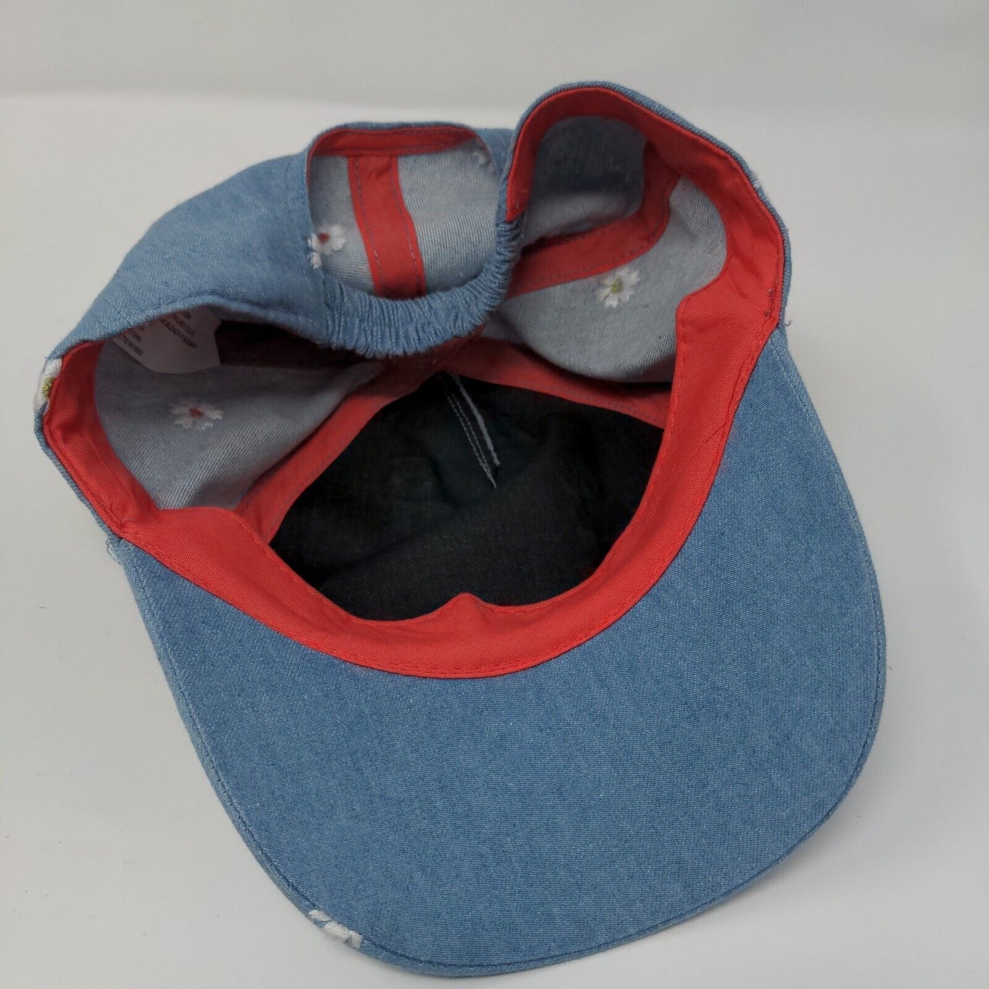 Unbranded Stretch Fitted Hat Blue OSFA Denim Embroidered Flowers
