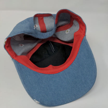Unbranded Stretch Fitted Hat Blue OSFA Denim Embroidered Flowers