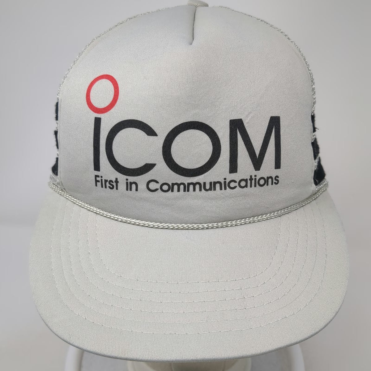 ICOM Trucker Hat Gray One Size Snapback Mesh 5 Panel Rope Brim Side Stripes