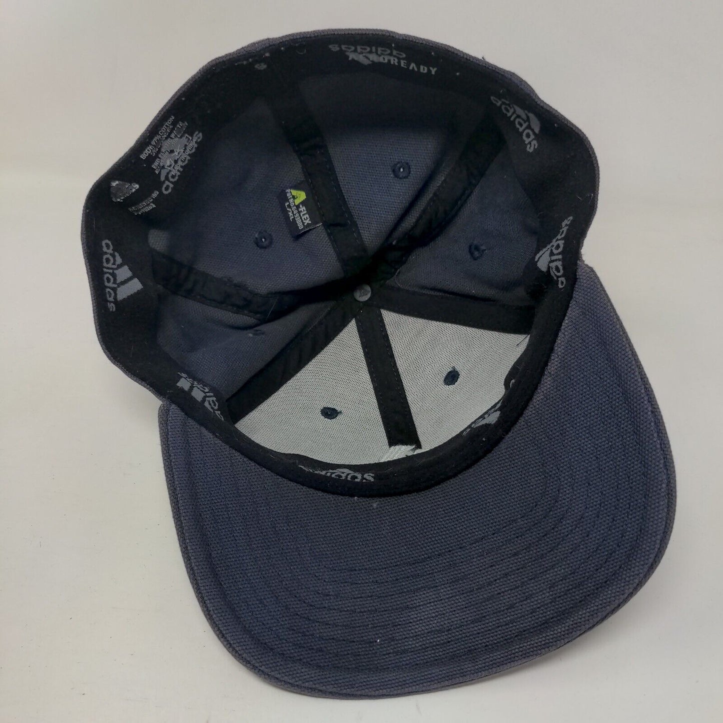 Adidas 3 Stripes Fitted Hat Blue L/XL Embroidered A-Flex Solid 6 Panel