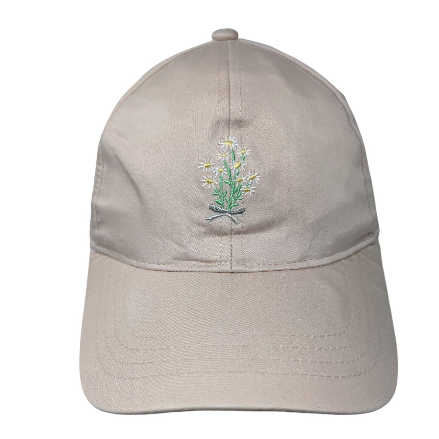 Ximi Vogue Slideback Hat Tan One Size Adjustable Embroidered Floral