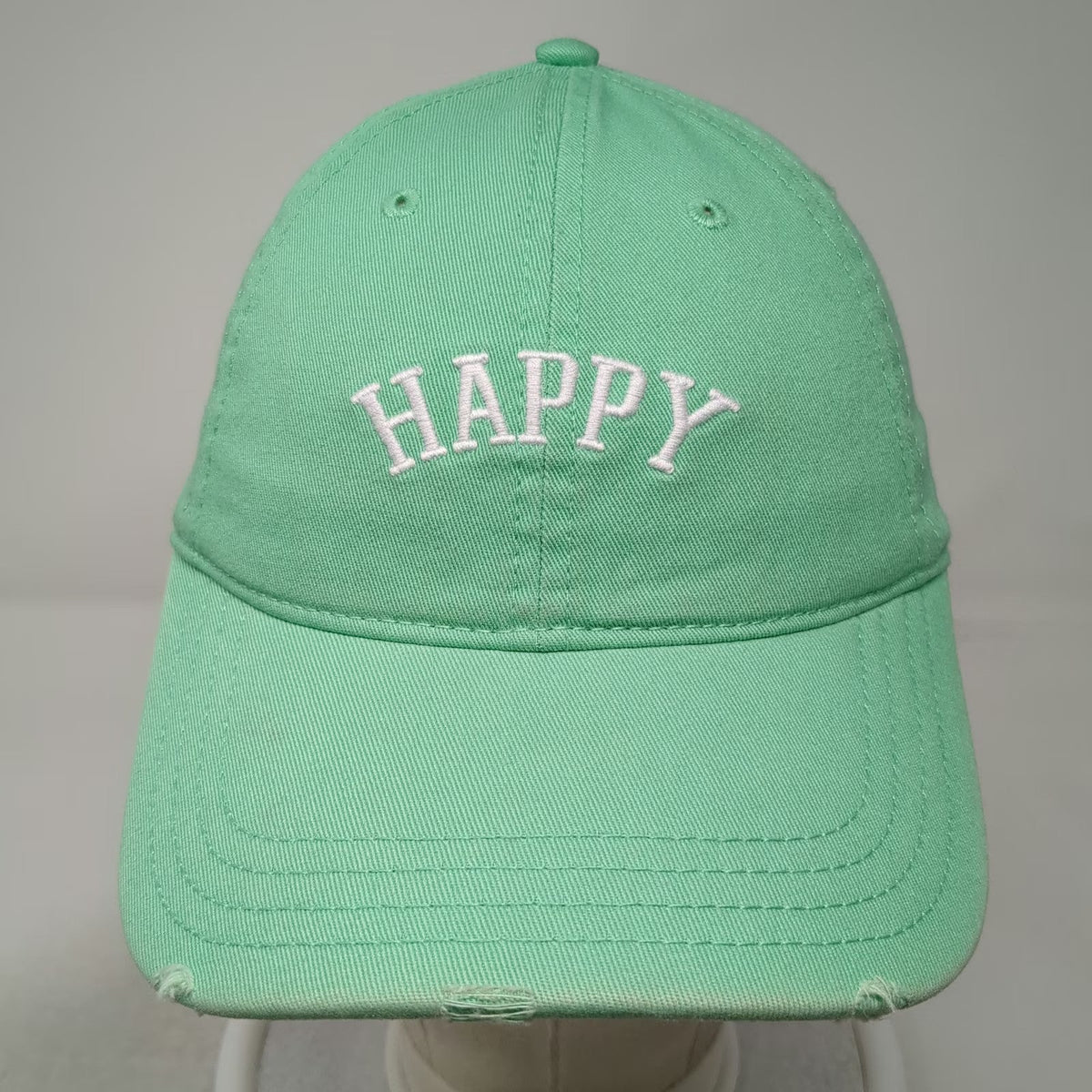 Aerie Baseball Cap Green One Size Happy Embroidered Cotton Slideback Hat