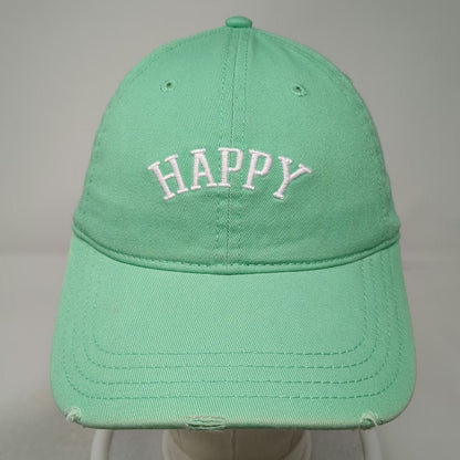 Aerie Baseball Cap Green One Size Happy Embroidered Cotton Slideback Hat
