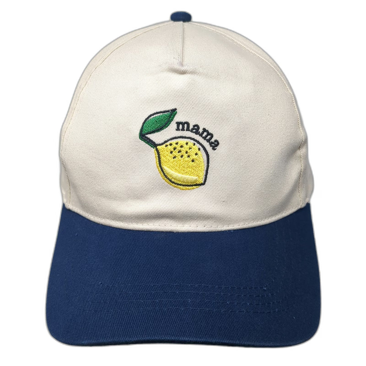 David and Young 5 Panel Hat Beige Blue One Size Mama Lemon Fruit Snapback