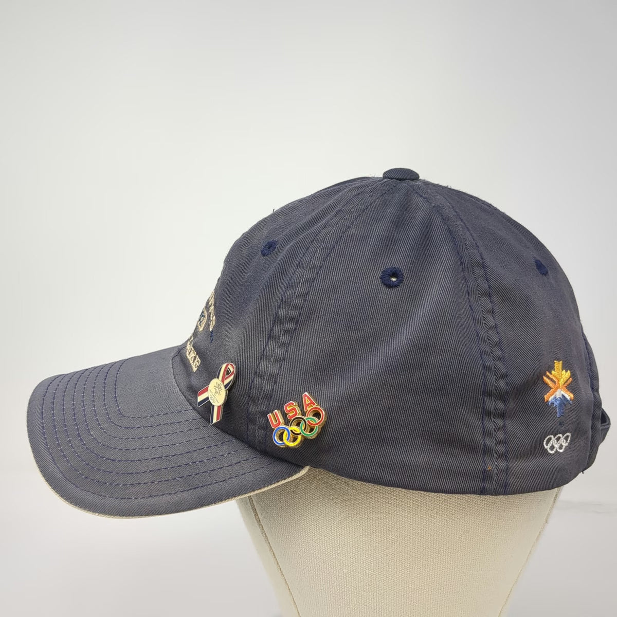 American Needle Baseball Cap Blue OS 2002 Salt Lake Olympics Hat Pins Vintage
